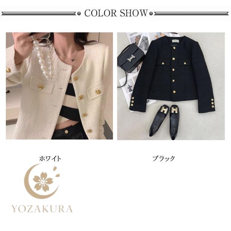 ジャケット レディース ツイード ノーカラージャケット アウター
