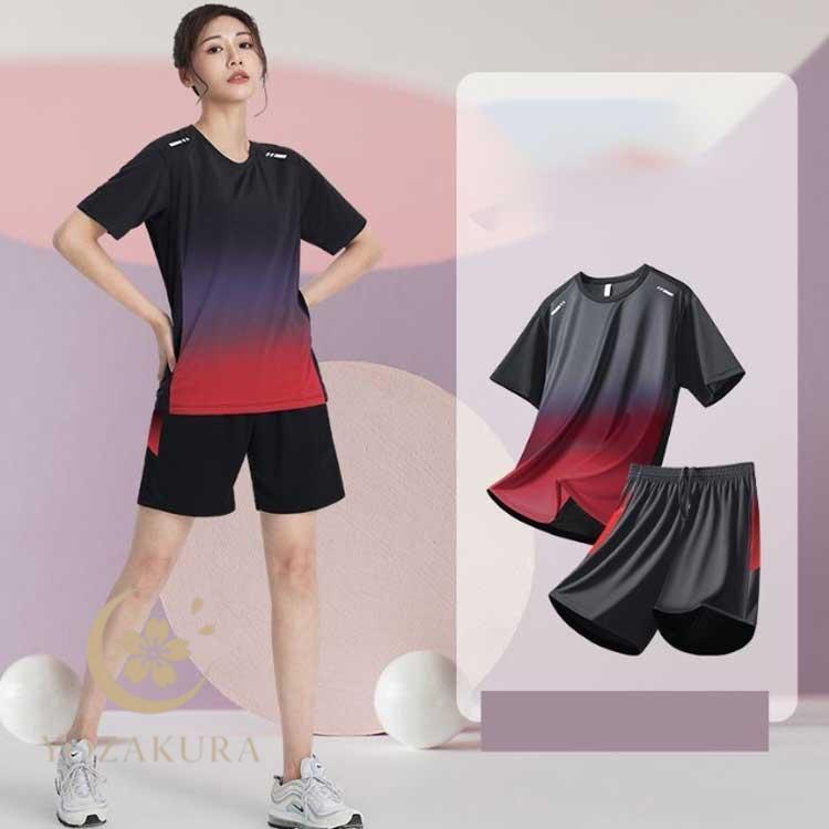 ランニングウェア レディース メンズ 上下セット 春 夏 秋 半袖Tシャツ