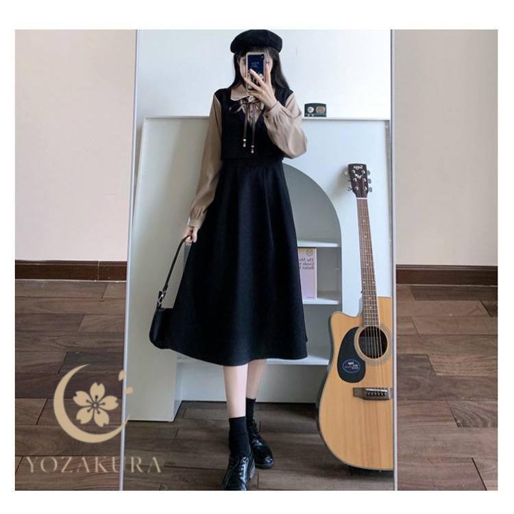 ワンピース 森ガール ロングワンピース ロング丈 着痩せ レトロ 秋 冬