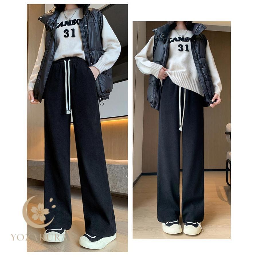 パンツ レディース 秋冬 ポケット ゆるい きれいめ ロング 秋 春 リブ