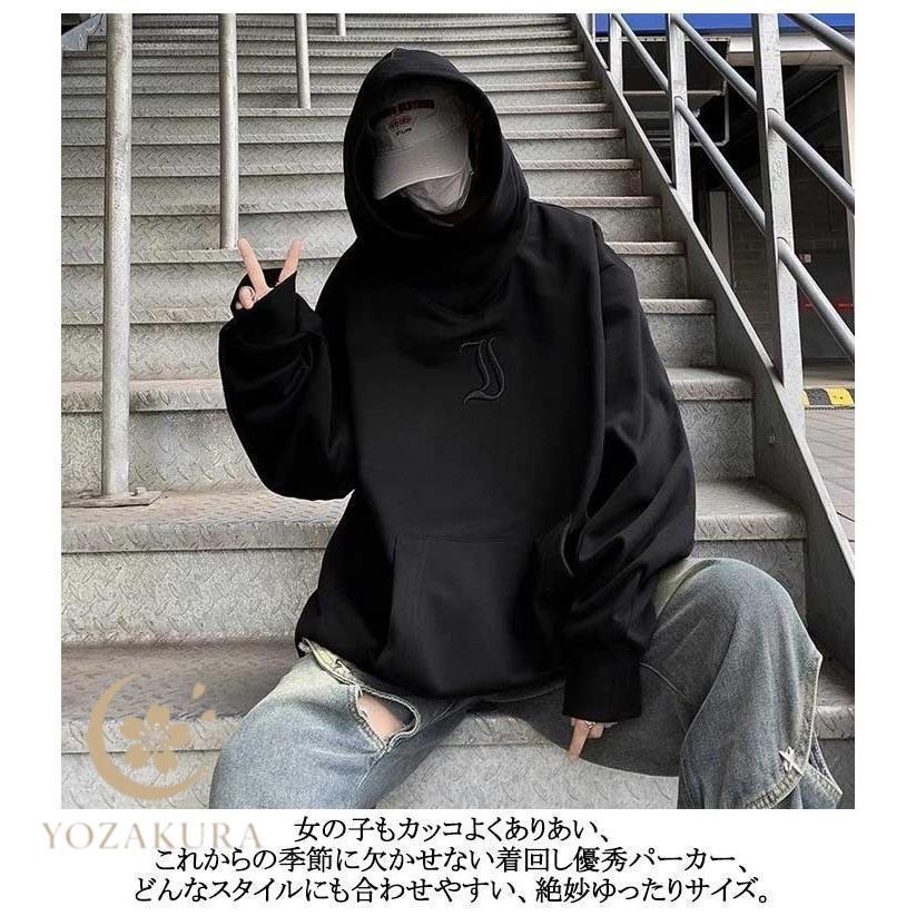 専用★[IV TWELVE] ブラックフード付きパーカー 男女兼用 機能的 ボリュームネックパーカー 秋 裏起毛 メンズ 防寒