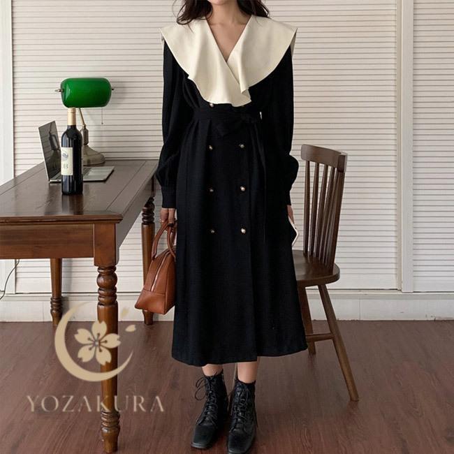 春 夏 ワンピース レトロ 長袖 レディース ロングワンピ 長袖