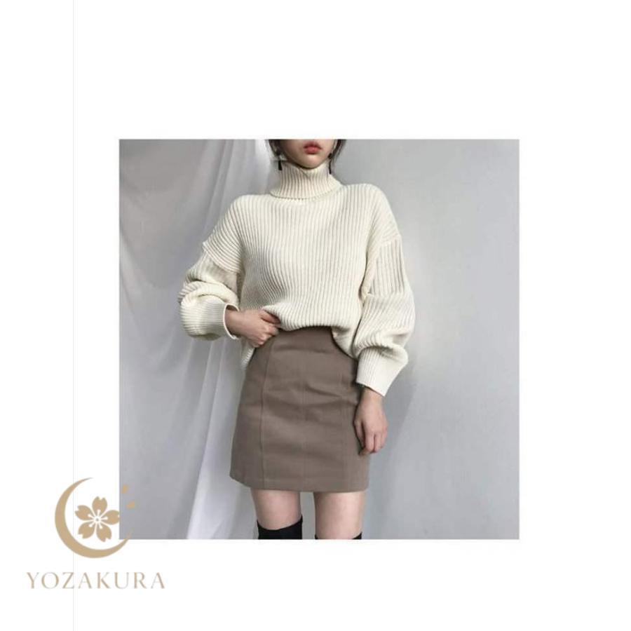 ハイネック ニット 秋 ストレッチリブ ハイネックニット 厚手