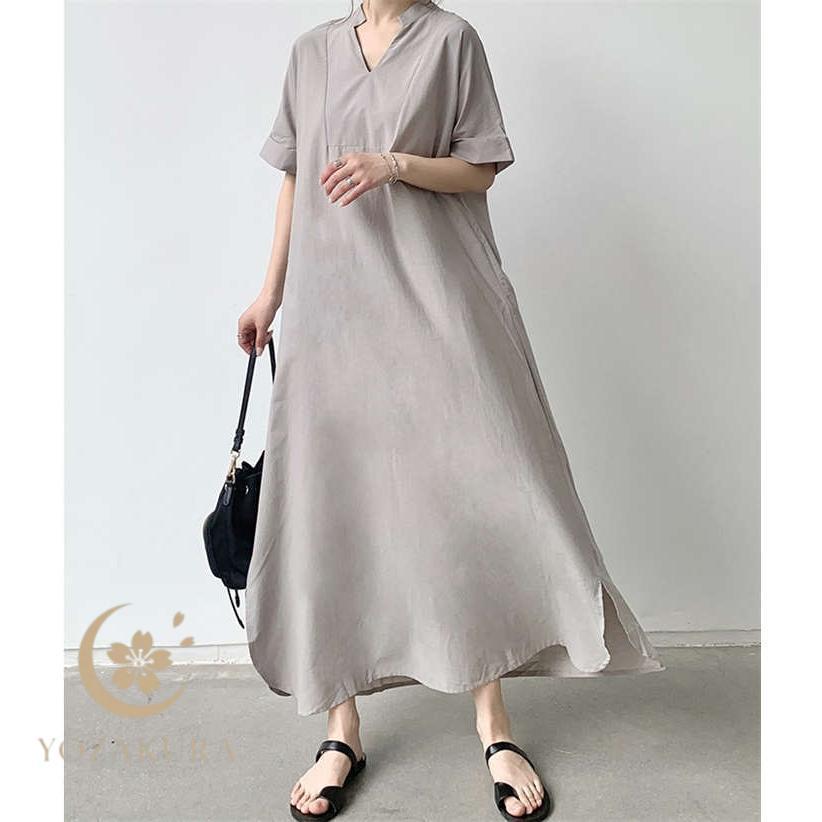 ワンピース レディース ワイド ロング丈 マキシ丈 半袖 ロング