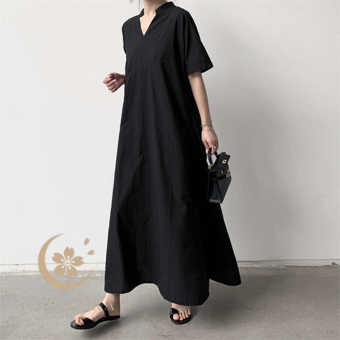 ワンピース レディース ワイド ロング丈 マキシ丈 半袖 ロング