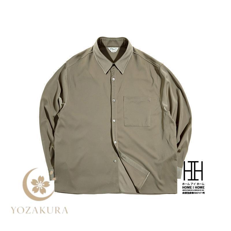シャツ メンズ サテンシャツ 長袖シャツ メンズシャツ ポケット付き