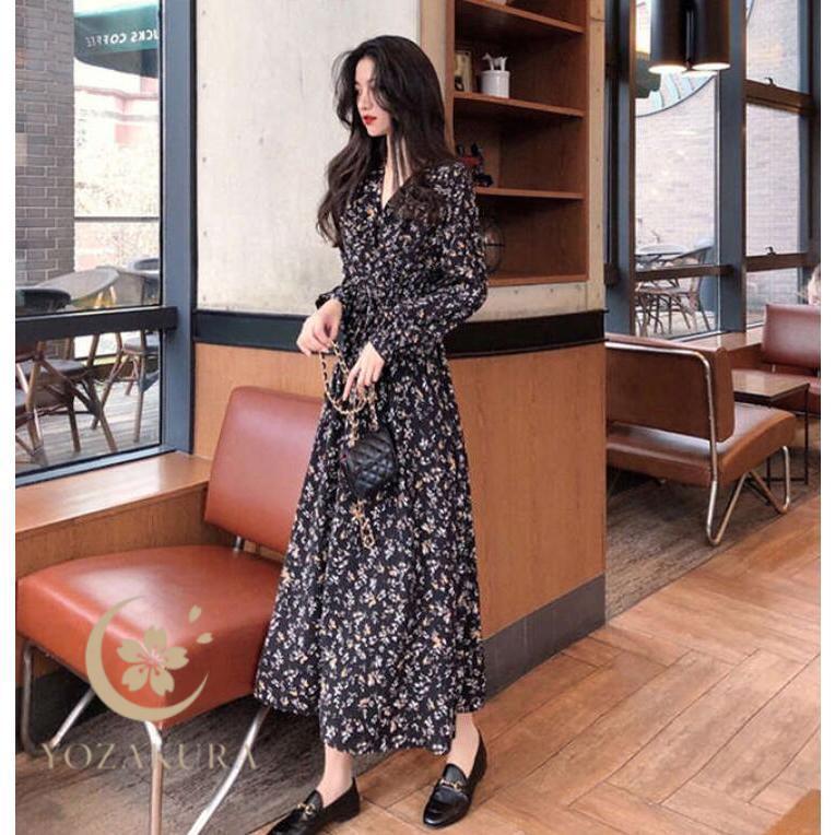 ワンピース レディース 長袖 花柄 Vネック きれいめ 大きいサイズ 夏