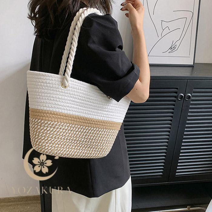 レディース カゴバッグ ショルダーバッグ トートバック 麦わらバッグ
