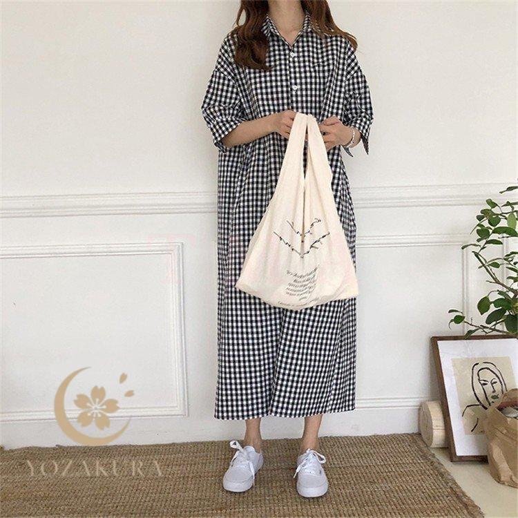 ワンピース レディース 膝丈ワンピース 春夏 チェック柄半袖 きれいめ