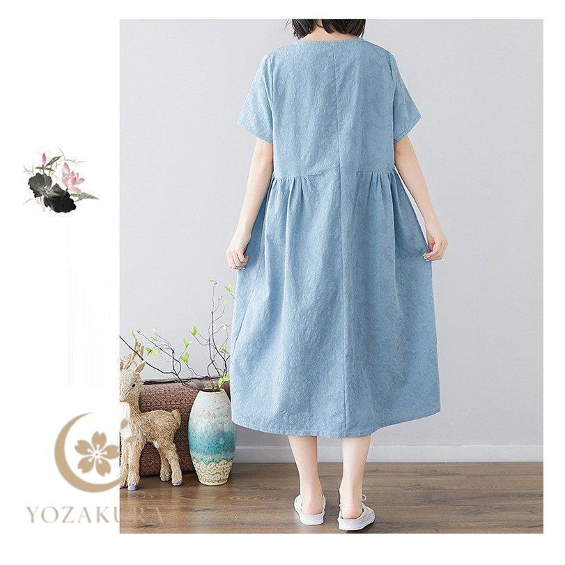 ワンピース 春 夏 綿麻 ロングワンピース ミモレフレアワンピース