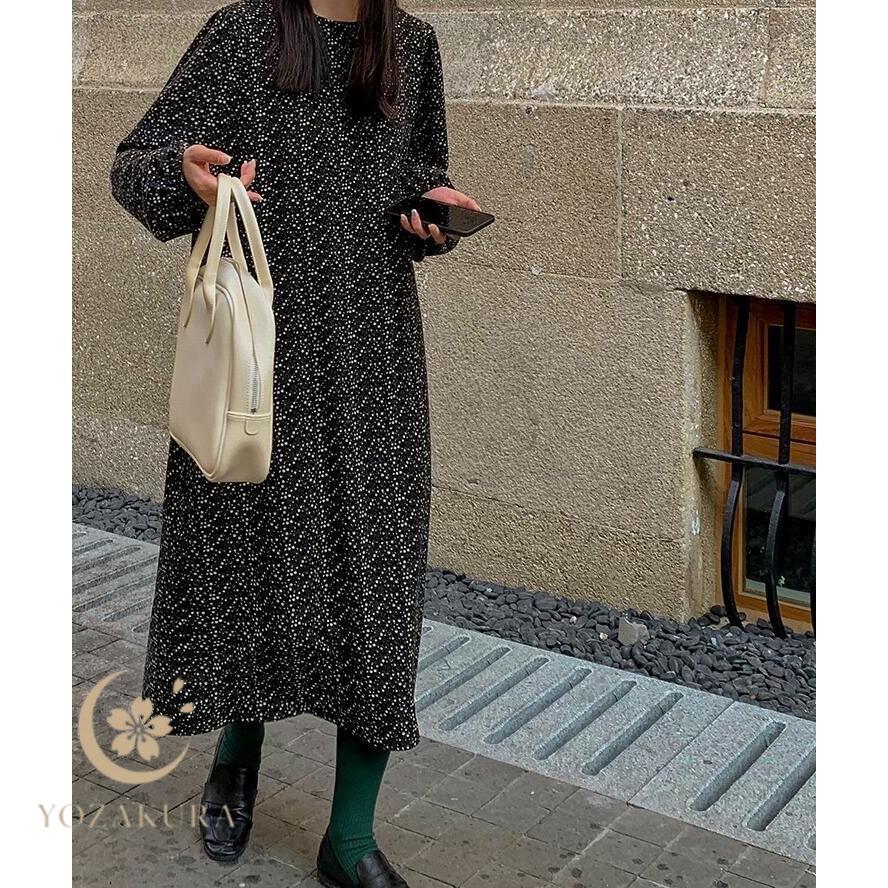 ロングワンピース ワンピース レディース 春秋 花柄ワンピース 長袖 花