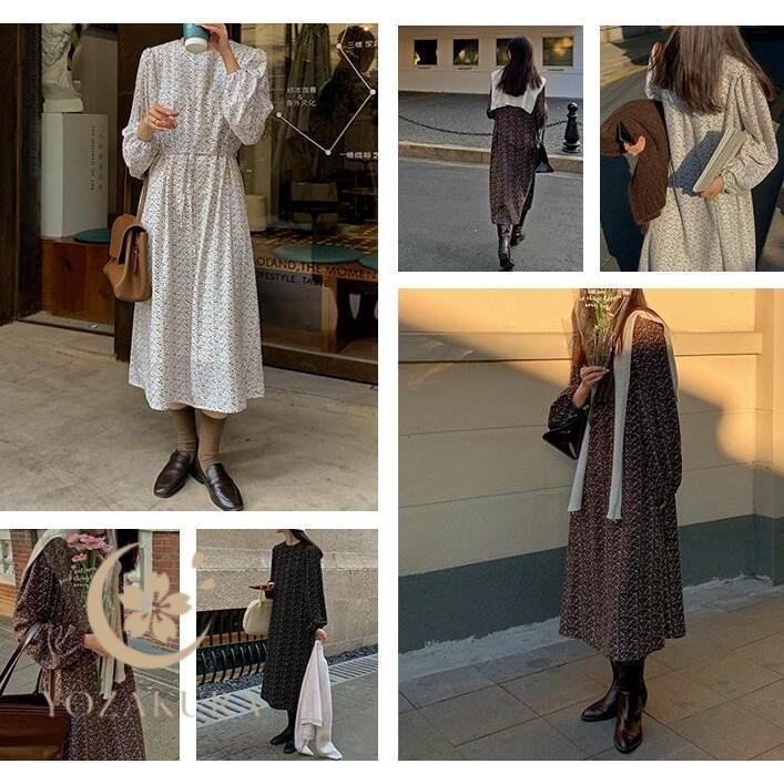 ロングワンピース ワンピース レディース 春秋 花柄ワンピース 長袖 花