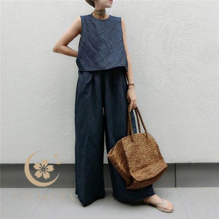 セットアップ レディース 夏 春 Tシャツ ブラウス 袖なし ノースリーブ