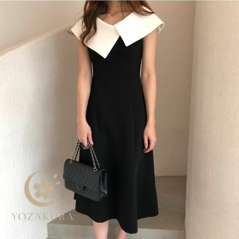 ワンピース 春 夏 レディース ノースリーブ ビッグカラー ドレス ワンピース ひざ丈 ロングワンピース 付け襟 ゆったり 上品 フォーマル | ブランド登録なし | 02