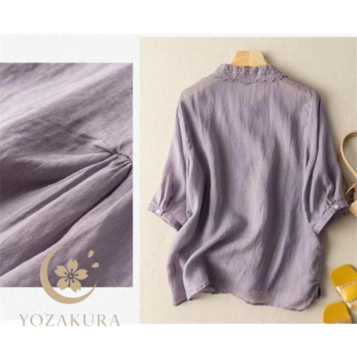 【美品！早い者勝ち】リネンブラウス リネンシャツ シャツ レディース 春夏 ブラウス 綿麻混 プルオーバー
