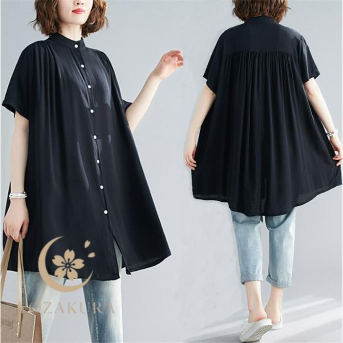 チュニック シャツワンピース ロングシャツ レディース 半袖 春 夏