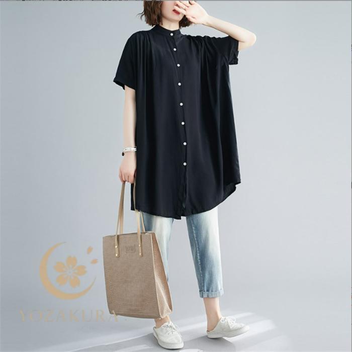 チュニック シャツワンピース ロングシャツ レディース 半袖 春 夏