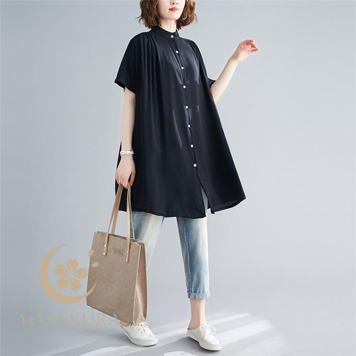 チュニック シャツワンピース ロングシャツ レディース 半袖 春 夏