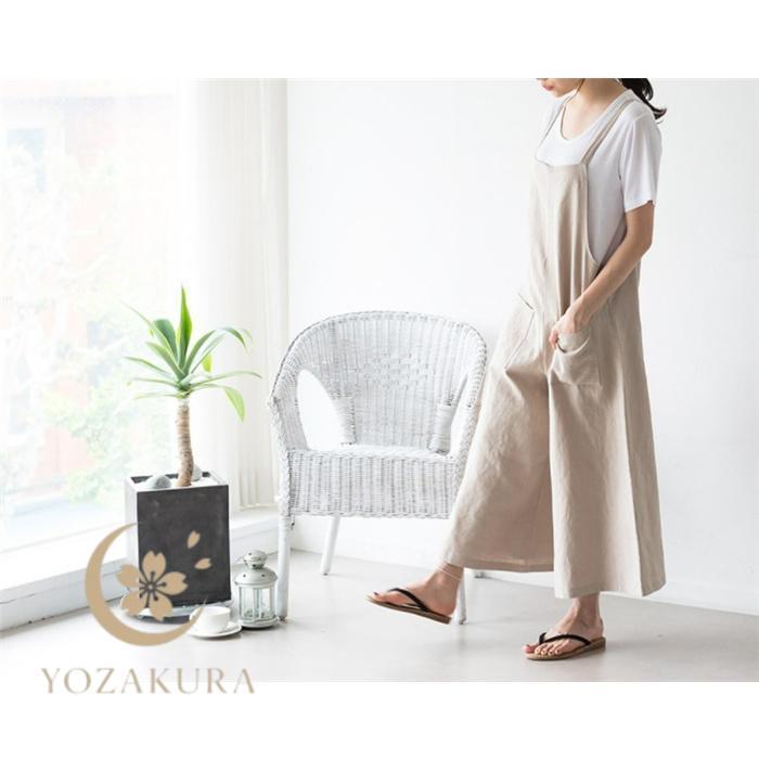 オールインワン サロペット レディース 夏 麻混 ワイドパンツ