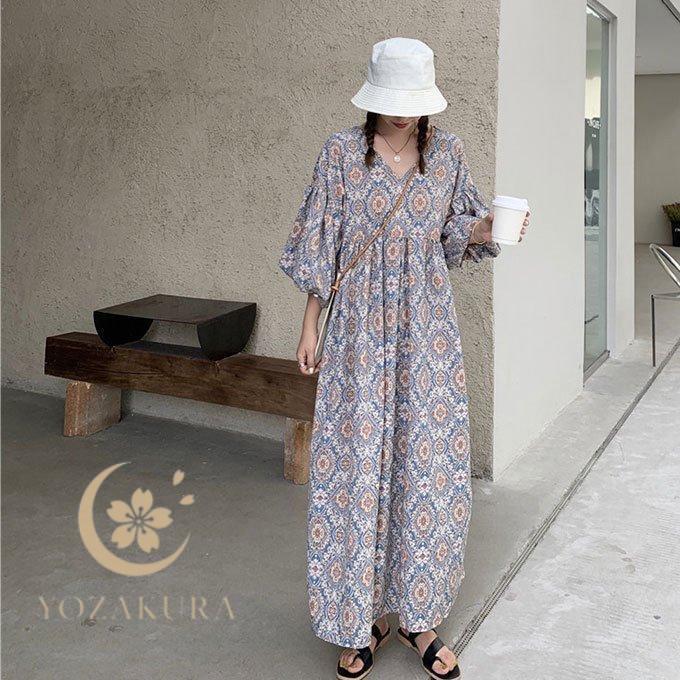 美品 テッドベイカー バルーンスリーブ マキシドレス ワンピース 花柄 S相当 ワンピース 夏 レディース 半袖 5分袖 ロングワンピース 花柄
