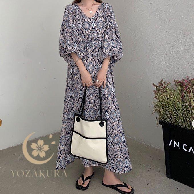 美品 テッドベイカー バルーンスリーブ マキシドレス ワンピース 花柄 S相当 ワンピース 夏 レディース 半袖 5分袖 ロングワンピース 花柄