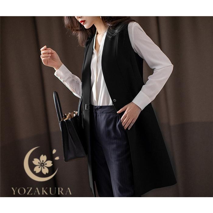 ロングベスト ジレ ベスト ロングコート 前開き レディース テーラード