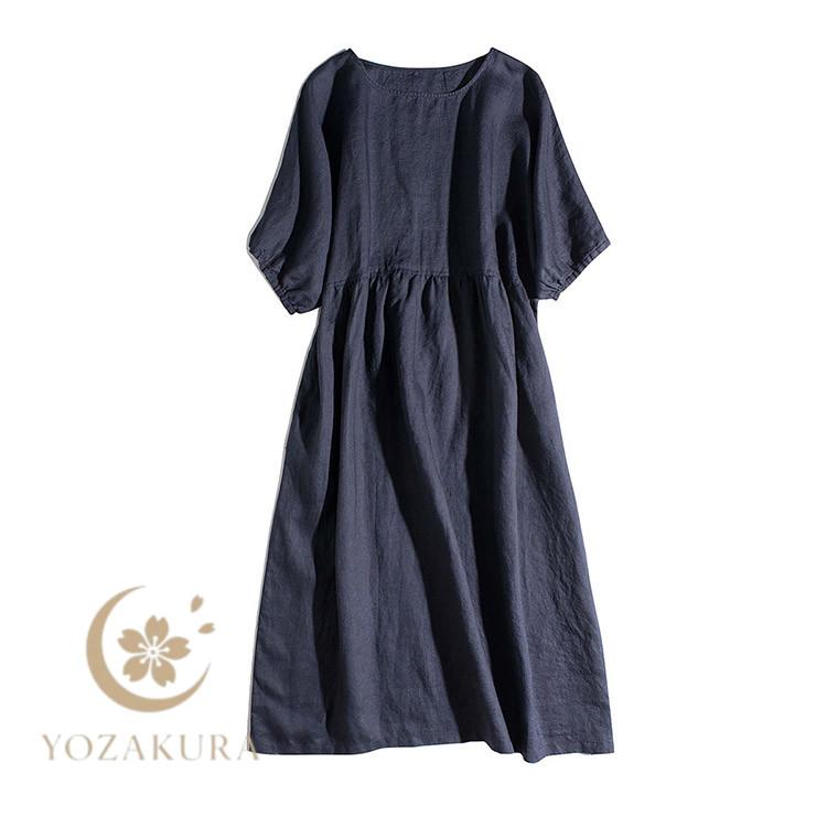 Y’s for living ×a part of me 半袖 ロングワンピース 綿麻ワンピース ワンピース レディース ロングワンピース 半袖ワンピ