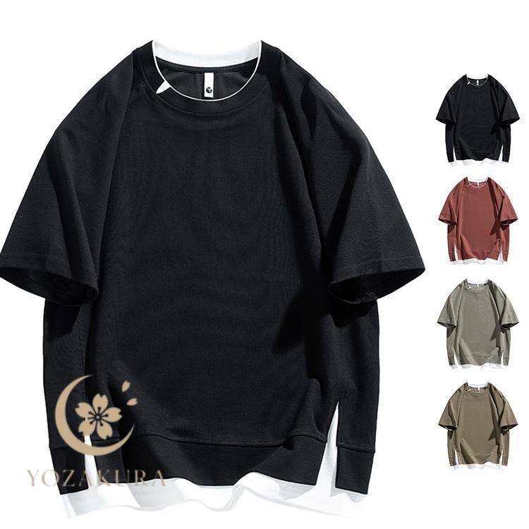 メンズ tシャツ 半袖tシャツ 半袖 Tシャツ フェイク レイヤード 重ね着