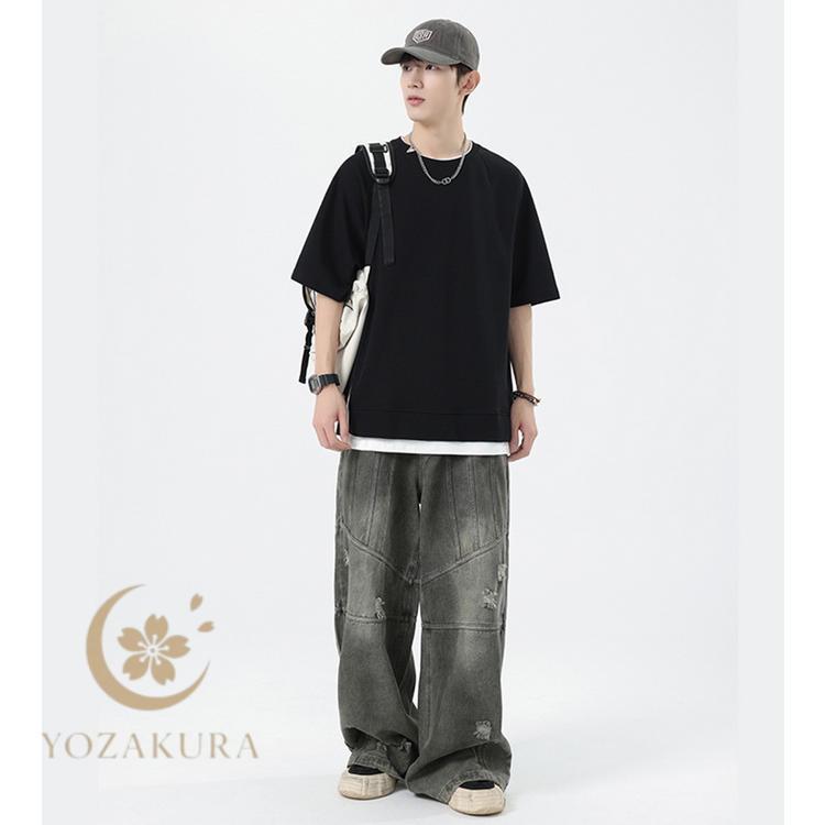メンズ tシャツ 半袖tシャツ 半袖 Tシャツ フェイク レイヤード 重ね着