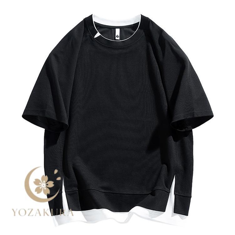 メンズ tシャツ 半袖tシャツ 半袖 Tシャツ フェイク レイヤード 重ね着