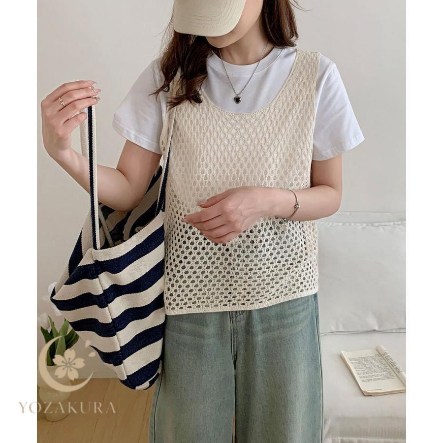透かし編みニットベスト 重ね着ニットジレ : YOZAKURA-SHOP - 通販