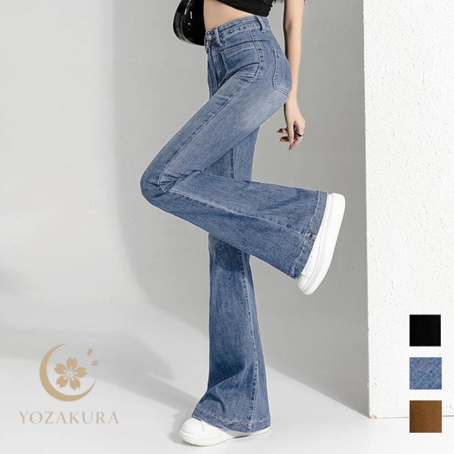 フレアデニムパンツ セミフレアパンツ韓国 : YOZAKURA-SHOP - 通販