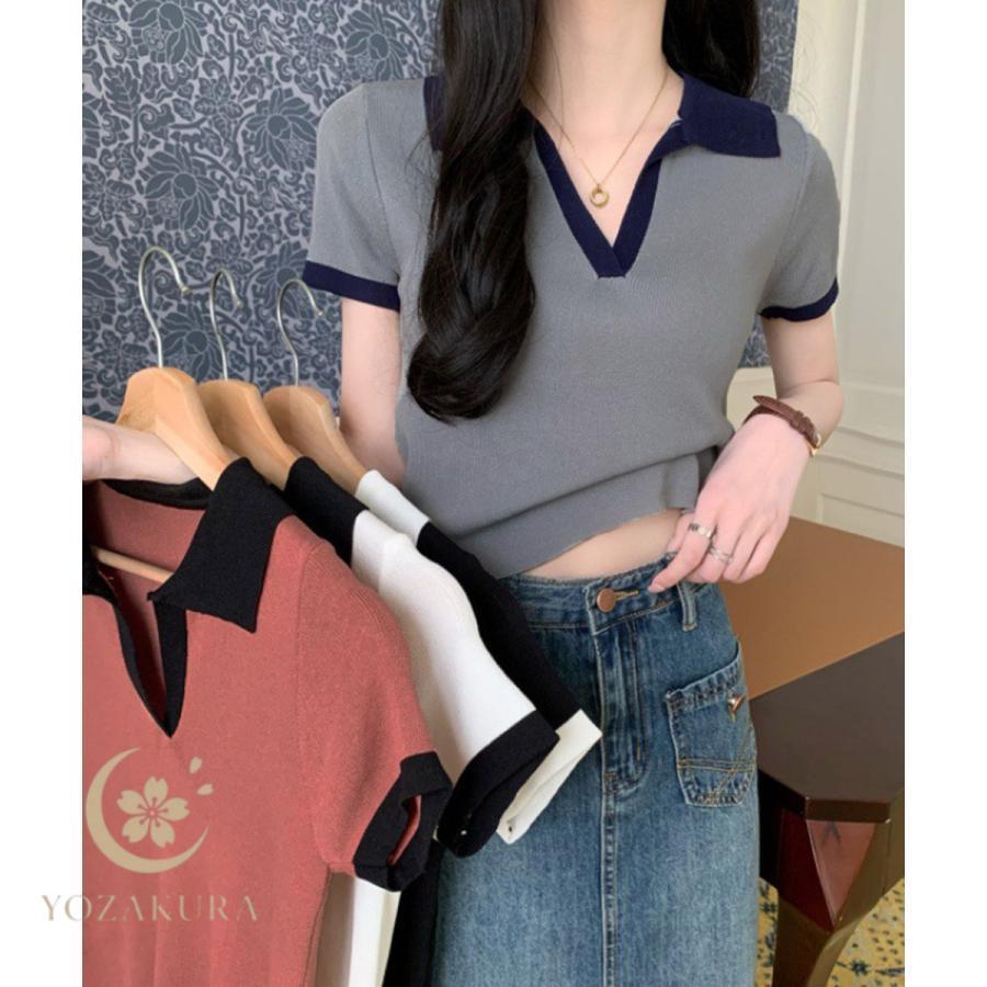 サマーニット夏Vネック半袖ニットトップス : YOZAKURA-SHOP - 通販
