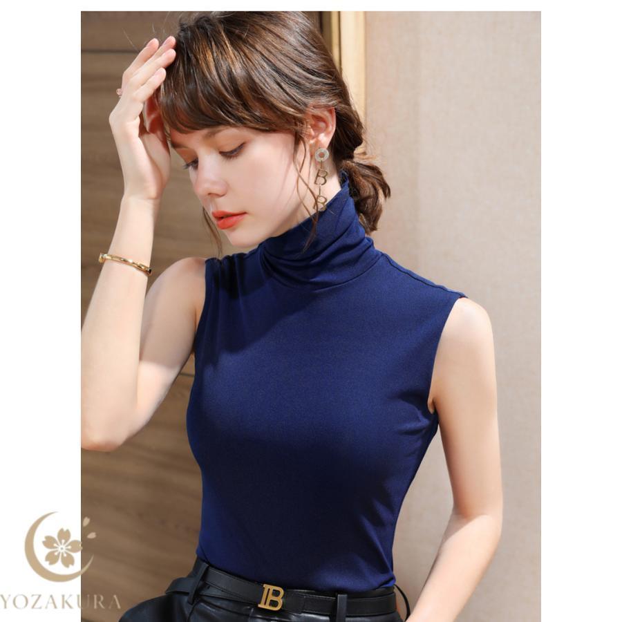 タートルネック ハイネック レディース ノースリーブ tシャツ インナー