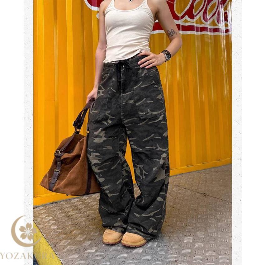 カーゴパンツ迷彩パンツ レディース 長ズボン ゆったり ワイドパンツ