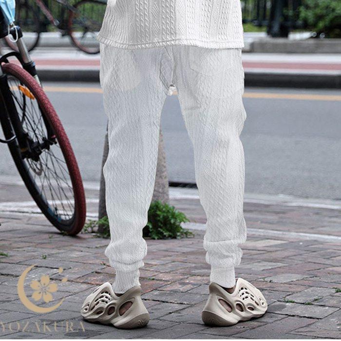 サマーニット ケーブル編みニット パンツ メンズ テーパードパンツ