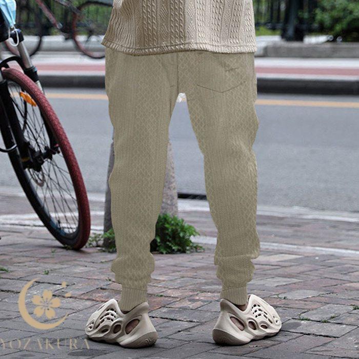 サマーニット ケーブル編みニット パンツ メンズ テーパードパンツ