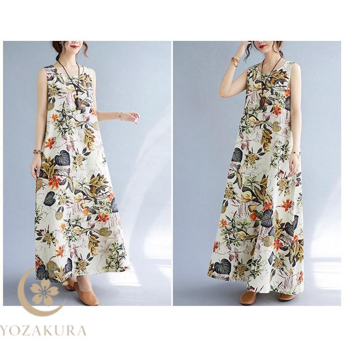 極美品♡ダーマコレクション ロングワンピース リネン混 花柄 15 大きいサイズ ワンピース ロングワンピース レディース 花柄 綿麻 マキシ丈 キャミ