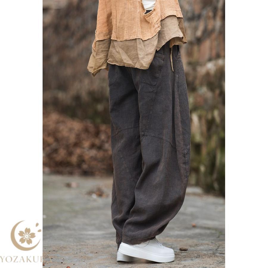 リネン パンツ レディース 涼しい バルーンパンツ アンクル サルエル