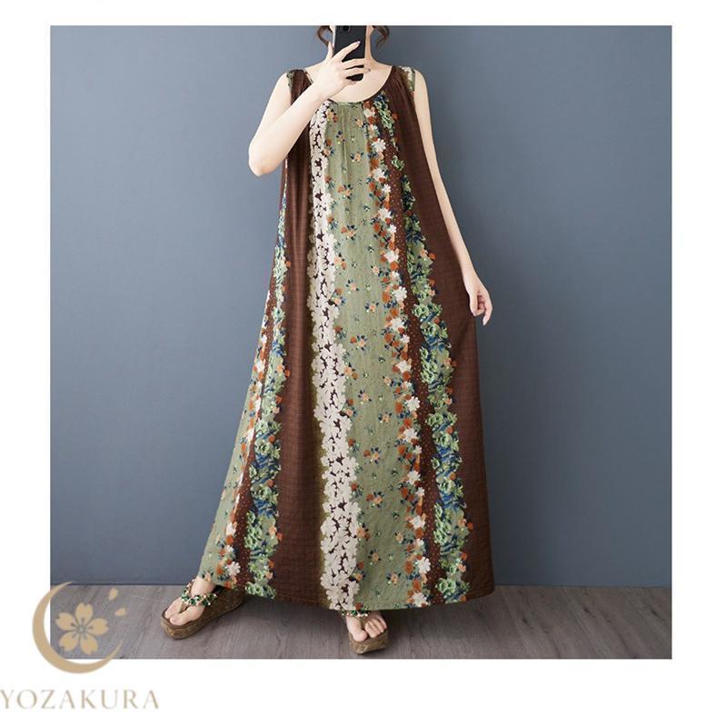 マキシワンピース レディース 花柄 ノースリーブ ワンピース 総柄