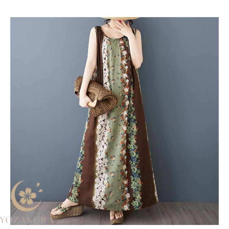 マキシワンピース レディース 花柄 ノースリーブ ワンピース 総柄