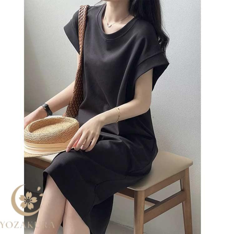 秋 レディース チュニック 半袖 ロング丈 tシャツワンピ 体型カバー T