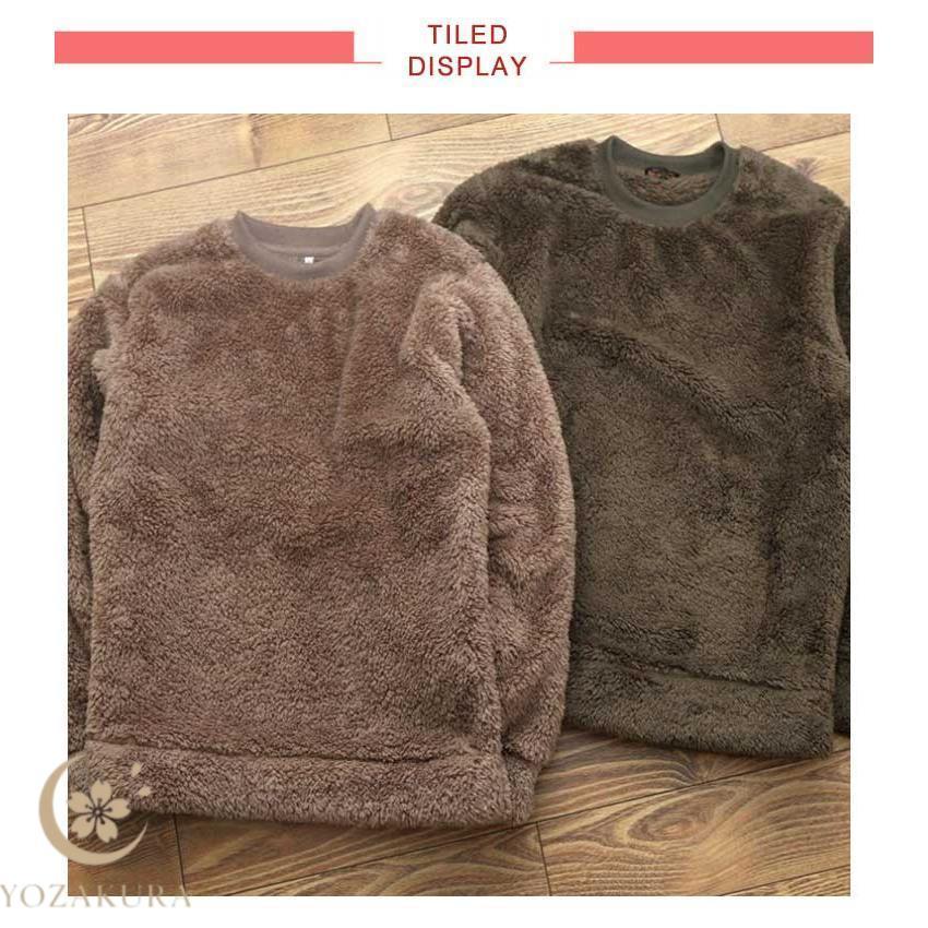 ボアトレーナー 秋服 おしゃれ メンズ もこもこ 両面起毛 プルオーバー