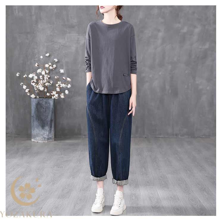 カットソー ゆったり Tシャツ レディース トップス 長袖 体型カバー