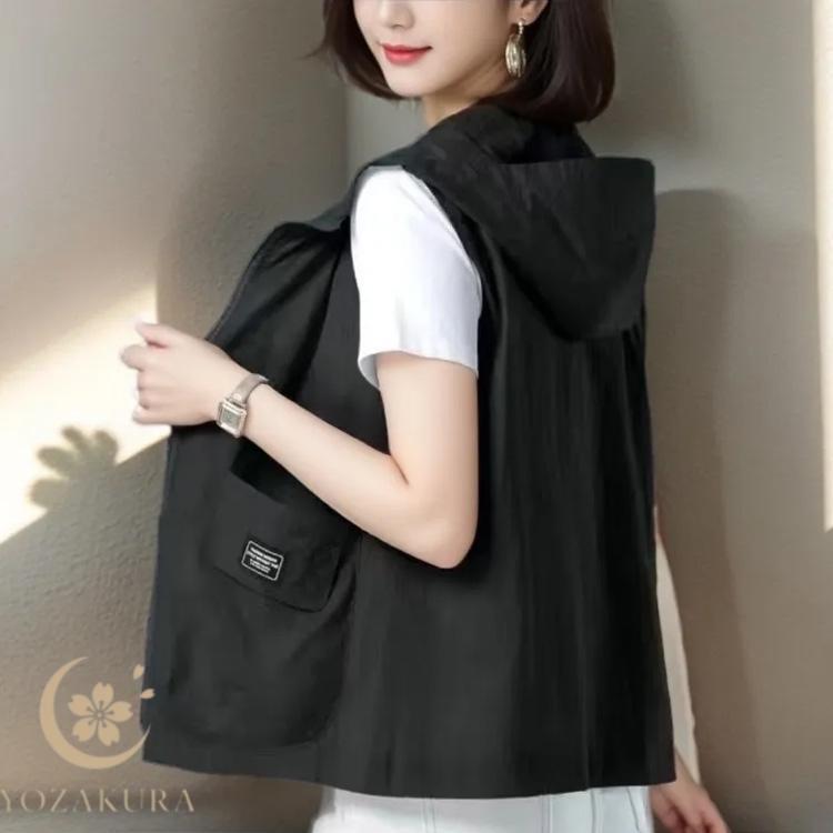 パーカー フード付き ノースリーブ ジャケット 春夏秋 レイヤード 軽量