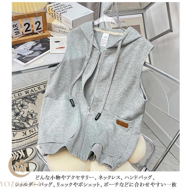重ね着 秋 パーカーベスト フード付き スウェット タンクトップ 夏