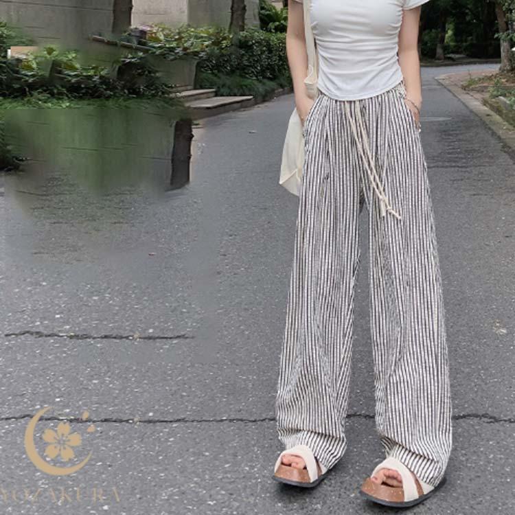 ストライプ パンツ 落ち感 スラックス 涼しい 春 ボトムス 秋 ひんやり
