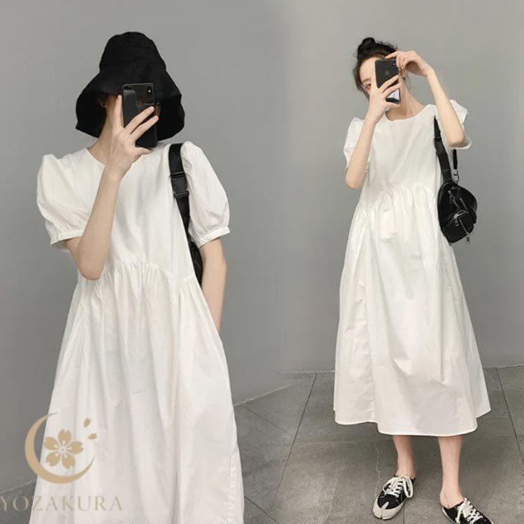 ワンピース ロングワンピース 半袖 ボリューム袖 夏 秋 マキシ