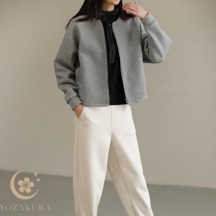 ノーカラージャケット レディース カジュアル 秋 ノーカラーブルゾン