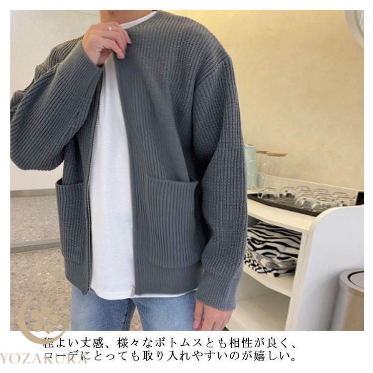ゴルフニット ボリューム メンズ ジップアップ ノーカラー 春 セーター